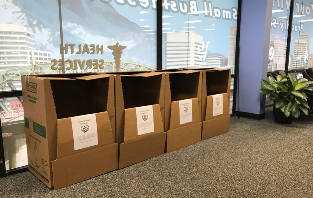 Donation boxes for Hurricane Harvey disaster relief